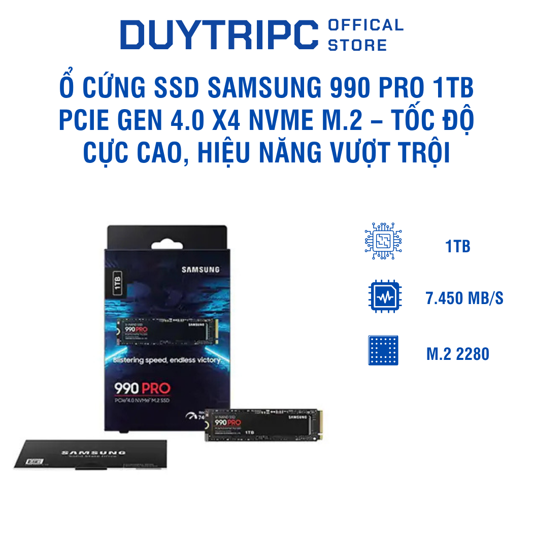 Ổ cứng SSD Samsung 990 PRO 1TB PCIe Gen 4.0 x4 NVMe M.2 – Tốc độ cực cao, hiệu năng vượt trội